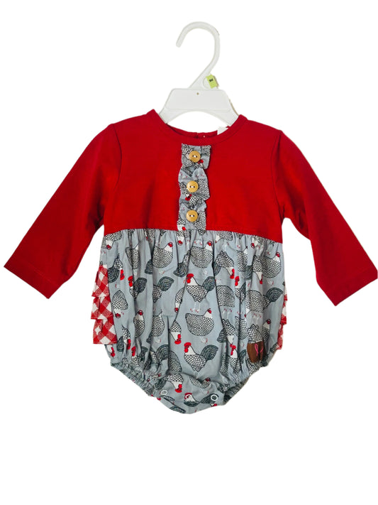 Millie Jay Bubble Romper Red/Gray Chicken
