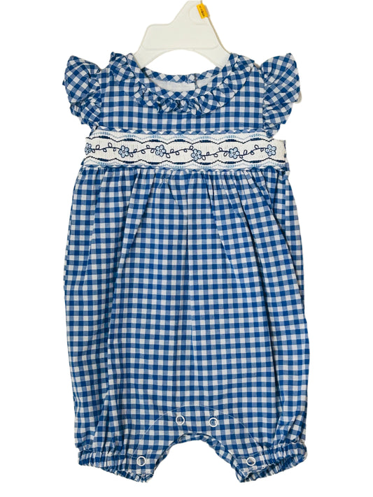 Bonnie Baby Blue Checkered Romper 8114