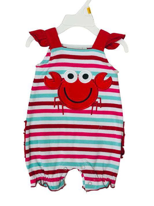 Be Mine Striped Romper w/Crab Applique