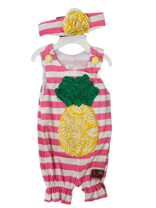 Millie Jay Pink/White Stripe Romper w/Pineapple Applique