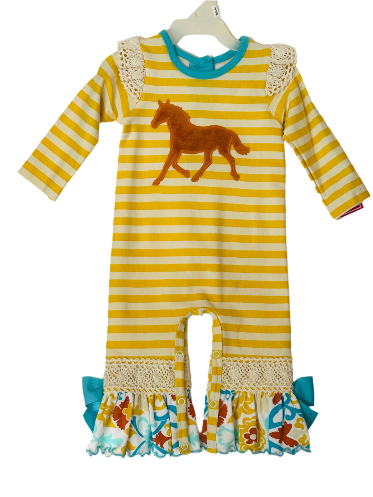 Molly & Millie Romper Yellow w/Horse Applique