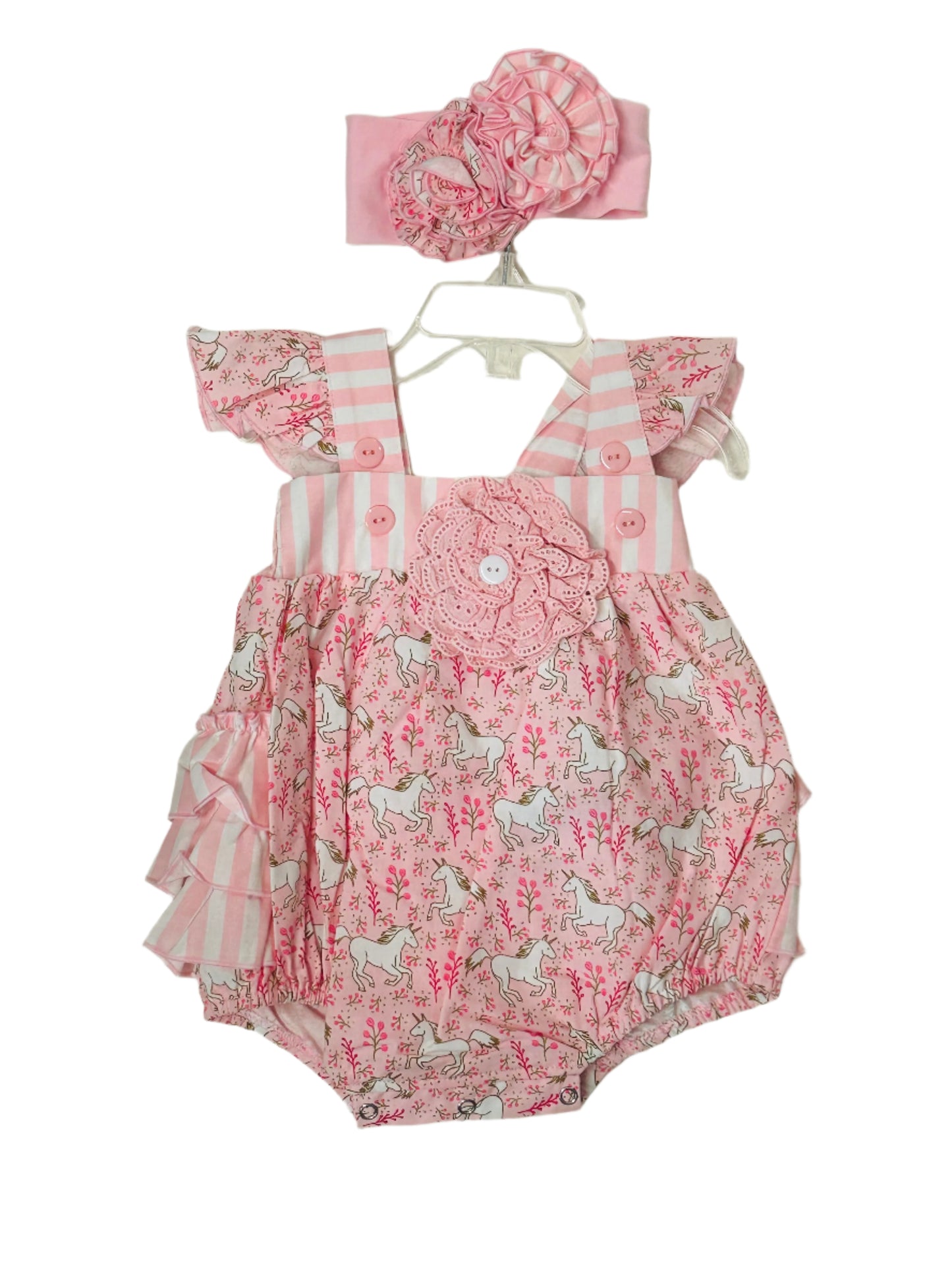 Serendipity Pink Unicorn Bubble Romper w/Matching Headband 1954