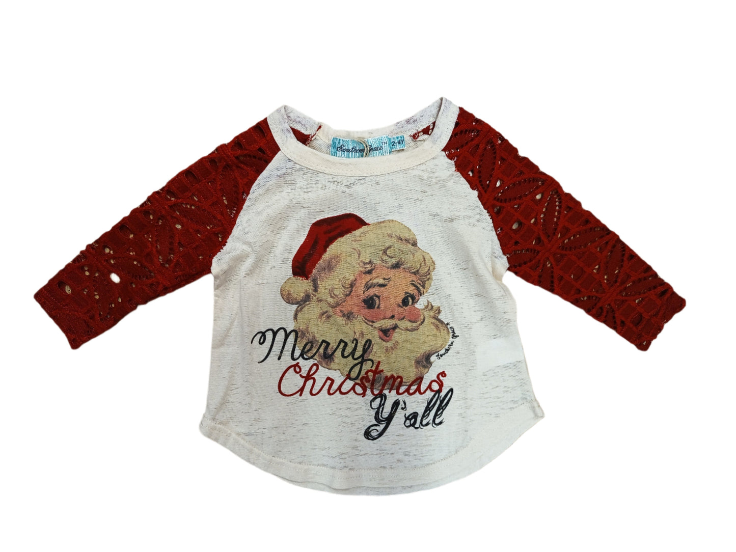 Southern Grace Red Lace Sleeve Merry Christmas