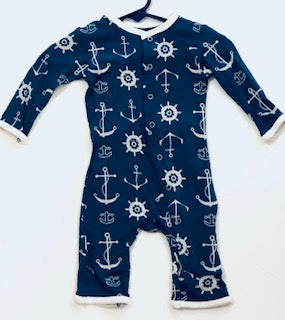 Kickee Pants Boy Coverall w/ Snaps Twilight Anchor