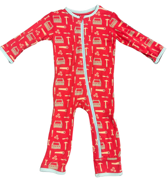 Kickee Pants Boy Coverall w/zipper Flag Red Construction