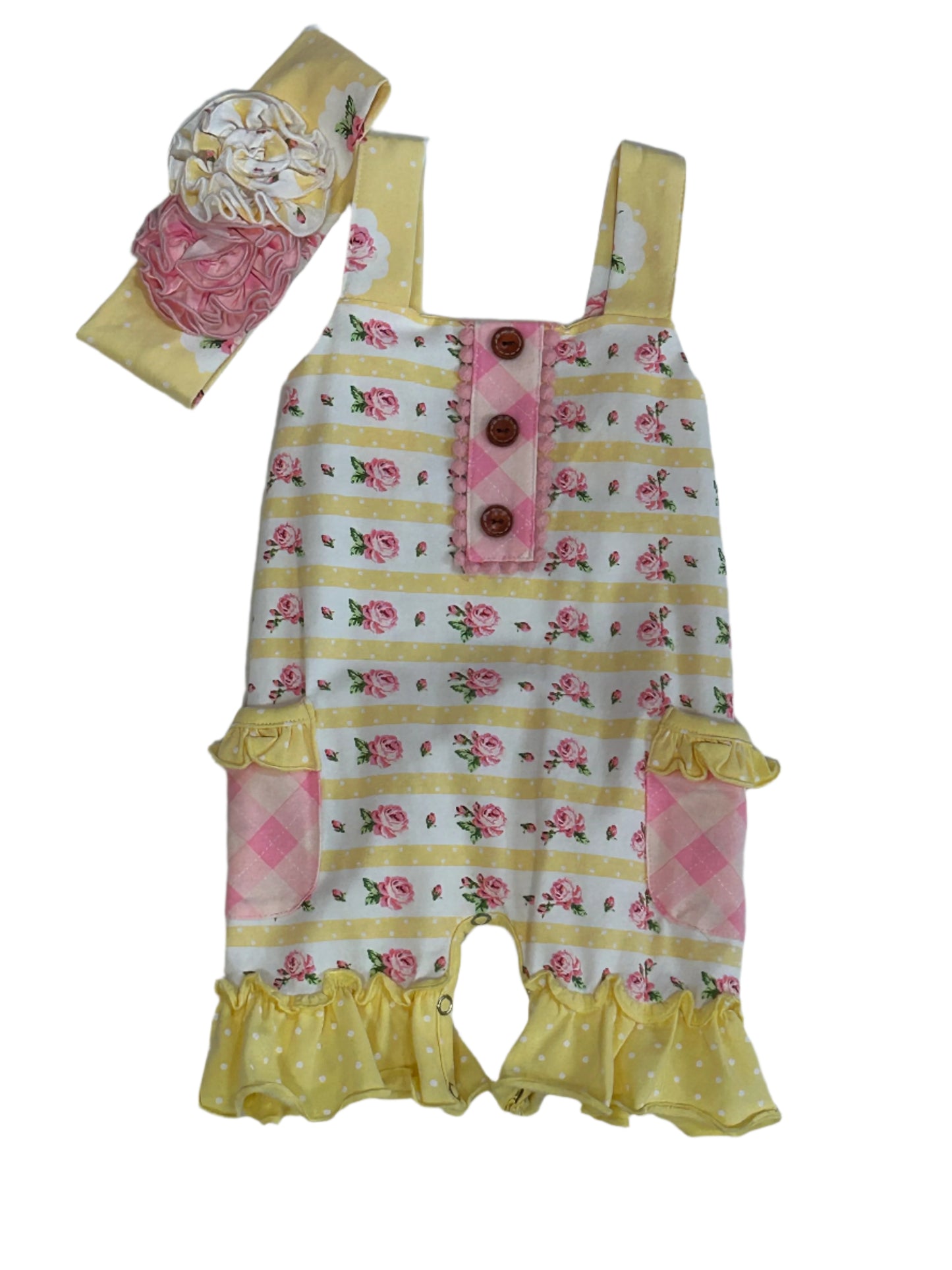 Swoon Baby Yellow Floral Romper w/Headband SBS304
