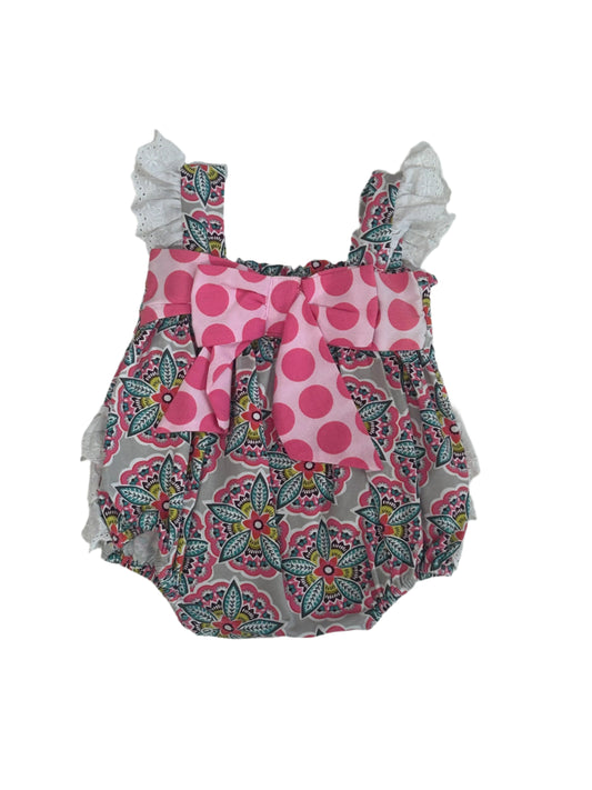Three Sisters Pink Polka Dot Bow Bubble Romper