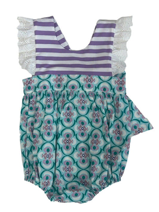 Three Sisters Purple/White Stripe Bubble Romper