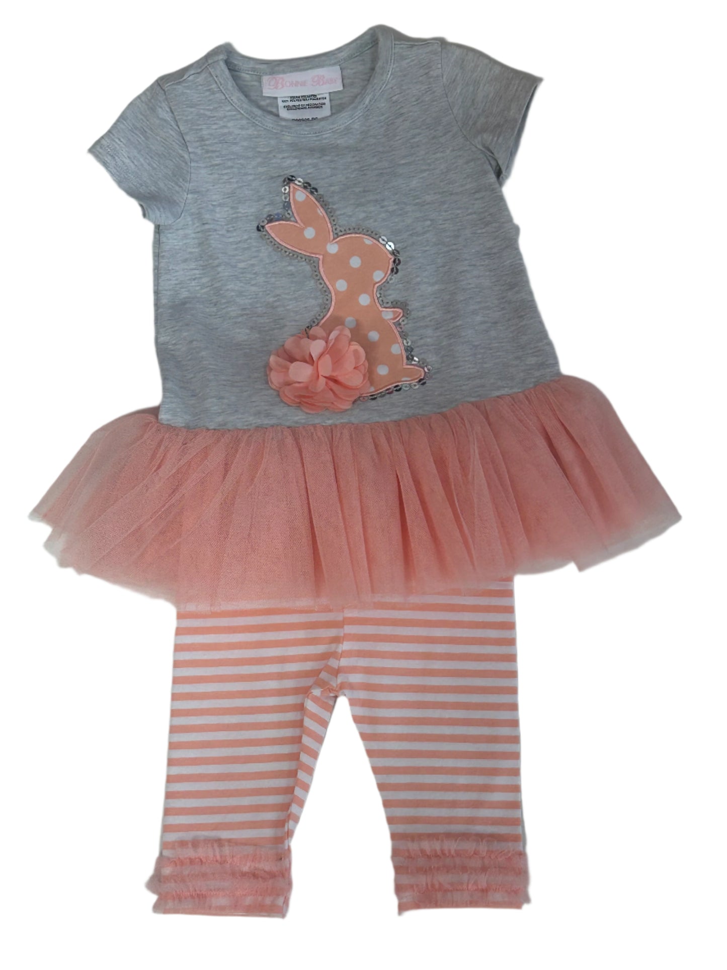 Bonnie Baby Grey/Peach Polka Dot Bunny 2pc R09308