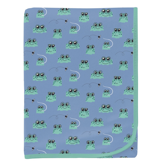 Kickee Pants Swaddle Blanket Dream Blue Bespeckled Frogs