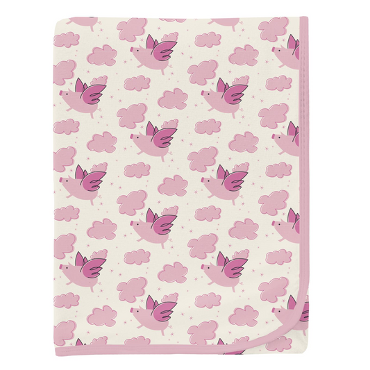 Kickee Pants Swaddle Blanket Natural Flying Pigs