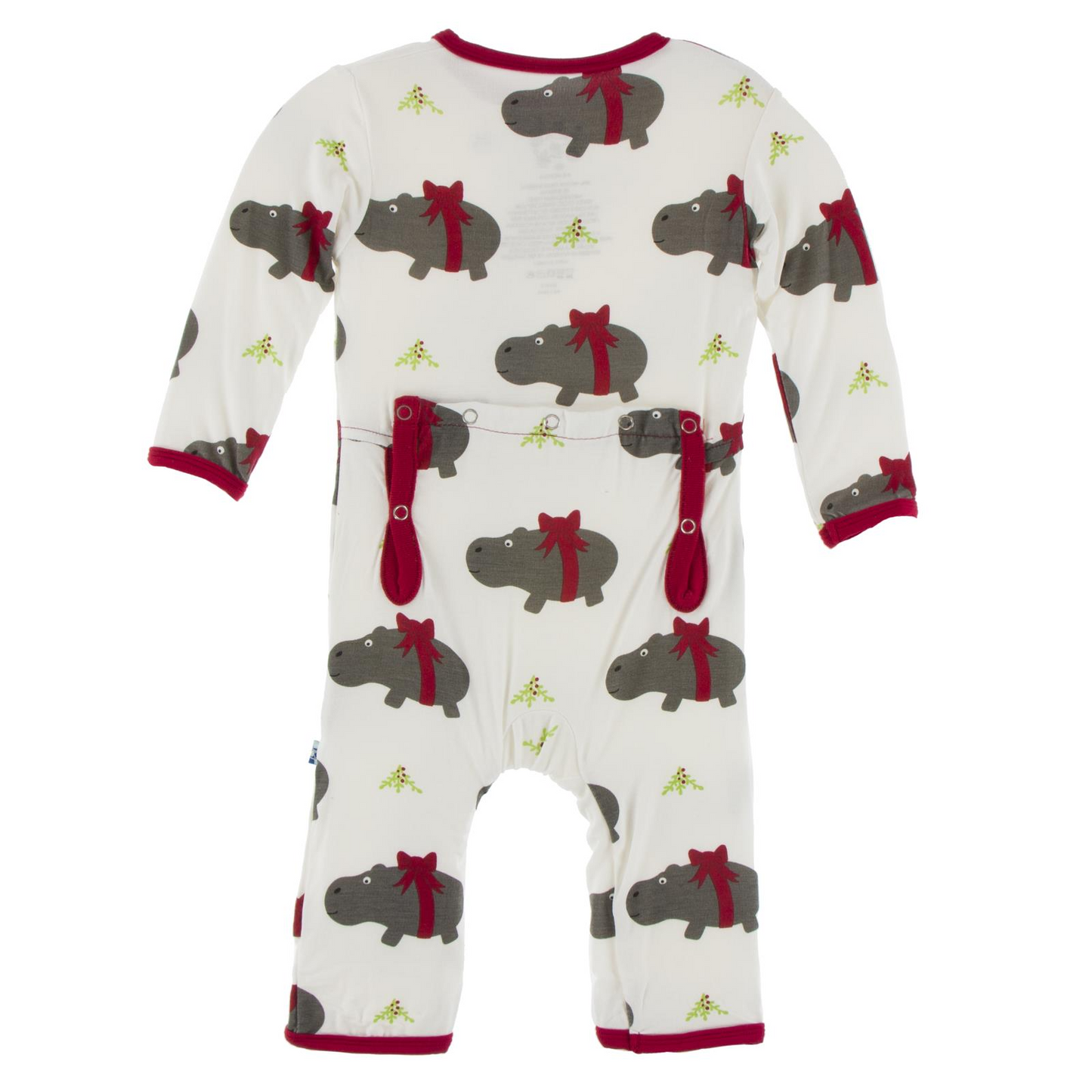 Kickee Pants Boy Coverall w/zipper Natural Christmas Hippo