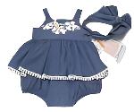 Bonnie Baby Blue Chambray Romper w/ Bodice lace & Headband