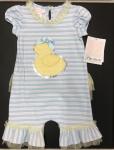 Bonnie Baby Blue Stripe Romper w/Applique Yellow Duck