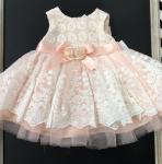 Bonnie Jean Peach Embroidered Tulle Dress 03575