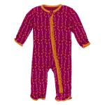 Kickee Pants Girl Ruffle Coverall w/Zipper Rhododendron Worms
