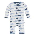 Kickee Pants Boy Coverall w/ Snaps Natural Megalodon