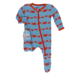 Kickee Pants Boy Footie w/Zipper Blue Moon Crab Family