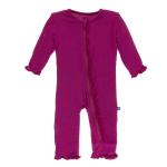 Kickee Pants Girl Ruffle Coverall w/Zipper Solid Berry