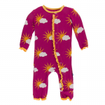 Kickee Pants Girl Ruffle Coverall w/Zipper Berry Partial Sun