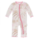 Kickee pants Girl Ruffle Coverall w/Zipper Natural Sea Garden