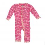 Kickee Pants Girl Ruffle Coverall w/Snaps Winter Rose Pine Birds