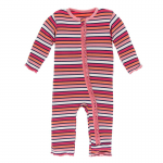 Kickee Pants Girl Ruffle Coverall w/Zipper Botany Red Ginger Stripe