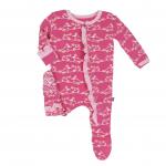 Kickee Pants Girl Ruffle Footie w/Snaps Winter Rose Pine Birds
