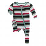 Kickee Pants Girl Ruffle Footie w/ Zipper Christmas Multi Stripe