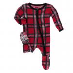 Kickee Pants Girl Ruffle Footie w/Zipper Christmas Plaid 2019