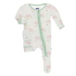 Kickee Pants Girl Ruffle Footie w/Zipper Natural Lotus Flower