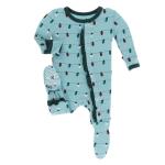 Kickee Pants Girl Ruffle Footie w/Zipper Glacier Holiday Lights