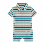 Kickee Pants S/S Polo Romper Sand and Sea Stripe
