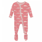Kickee Pants Girl Ruffle Footie w/Zipper Strawberry Narwhal