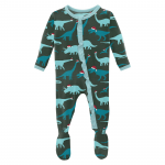 Kickee Pants Girl Ruffle Footie w/Zipper Santa Dinos