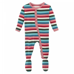 Kickee Pants Girl Ruffle Footie w/Zipper Snowball Multi Stripe