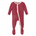 Kickee Pants Girl Ruffle Footie w/Zipper Crimson Penguins
