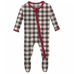 Kickee Pants Girl Ruffle Footie w/Zipper Midnight Holiday Plaid