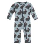 Kickee Pants Boy Coverall w/Zipper Jade Forest Rabbit