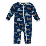 Kickee Pants Boy Coverall w/ Zipper Flag Blue Big Cats