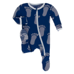 Kickee Pants Boy Footie w/Zipper Flag Blue Bigfoot