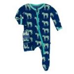 Kickee Pants Boy Footie w/Zipper Flag Blue Unicorns