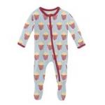 Kickee Pants Boy Footie w/Zipper Illusion Blue Popcorn