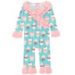 Kickee Pants L/S Kimono Double Ruffle Romper Summer Sky Cupcakes
