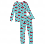 Kickee Pants Girl L/S Pajama Set Kimono Iceberg Trucks & Trees