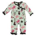 Kickee Pants L/S Kimono Ruffle Romper Pistachio Cowboy