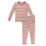 Kickee Pants Unisex L/S Pajama Set 2020 Candy Cane Stripe