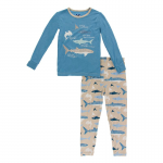 Kickee Pants Boy L/S Pajama Set Burlap Sharks