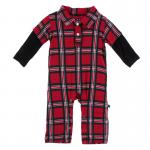 Kickee Pants L/S Polo Romper Christmas Plaid 2019