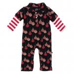 Kickee Pants L/S Polo Romper Midnight Ornaments